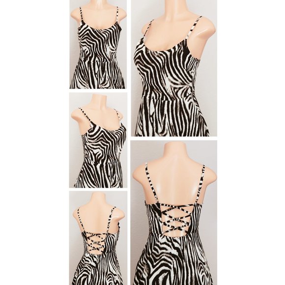 Zebra Crisscross Backless Fit Flare Skater Dress - Picture 3 of 8
